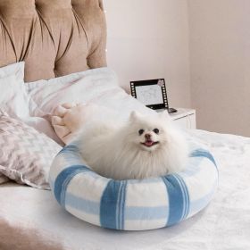 MEWOOFUN Plush Round Cat Bed for Indoor Cats – Calming Washable Pet Bed with Non-Slip Bottom for Cats, Puppies & Kittens (23 Inch, Blue) (Option: WP160)