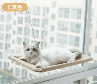 US Local Stock Hiphoppet Best-Selling Window-Mounted Suction Cup Cat Hammock – Washable Cat Nest Seat for Relaxing Lounge Spot (Option: Khaki-55X35cm)