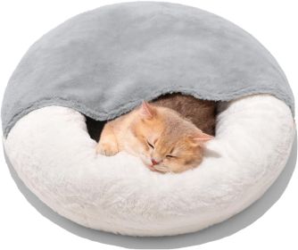 MEWOO FUN Enclosed Cat Bed Cave – Washable Pet Bed with Blanket & Non-Slip Base for Cats & Small Dogs, 22" x 22" (White) (Option: QCP207)
